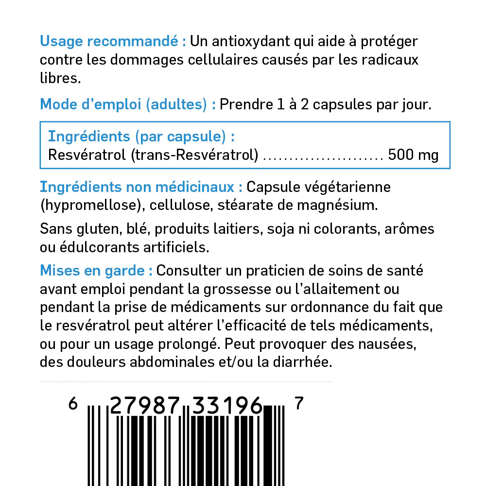 Resveratrol - High Potency 500 mg/capsule