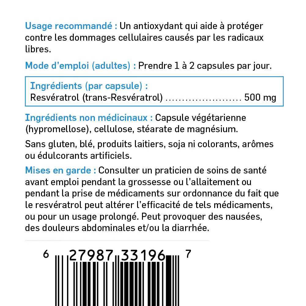 Resveratrol - High Potency 500 mg per capsule